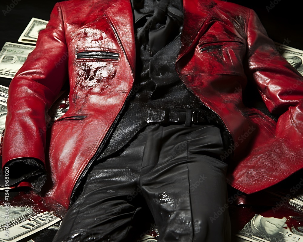 Fototapeta premium Red Leather Jacket for Blood, Money, Crime Scene.