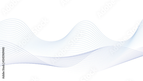Abstract Flowing Blue Wave Lines on White Background