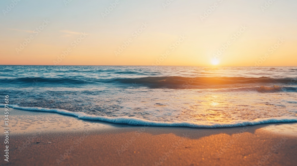 A serene beach scene at sunset with gentle waves lapping against the sandy shore, creating a peaceful and tranquil atmosphere. A serene beach scene at sunset with gentle waves lapping against the sandy shore, creating a peaceful and tranquil atmosphere.