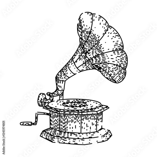 turntable gramophone sketch hand drawn vector
