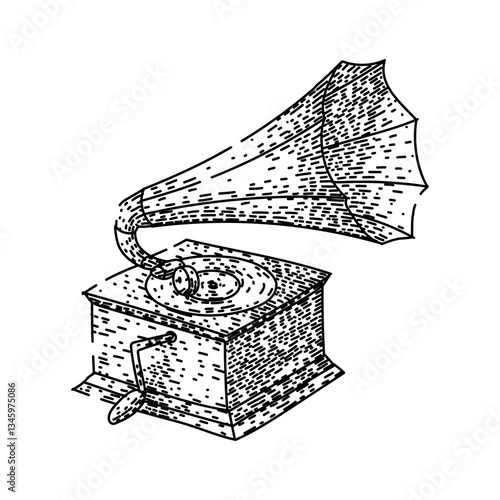 record gramophone sketch hand drawn vector