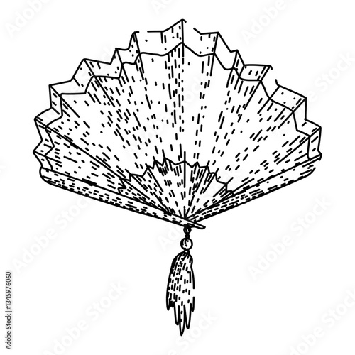 retro old fashioned fan sketch hand drawn vector
