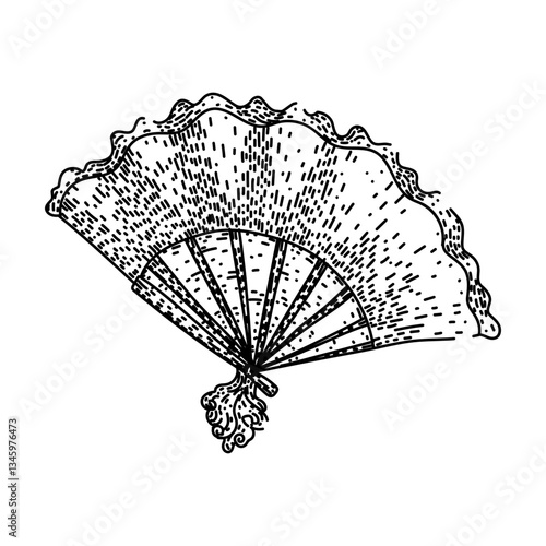 antique old fashioned fan sketch hand drawn vector