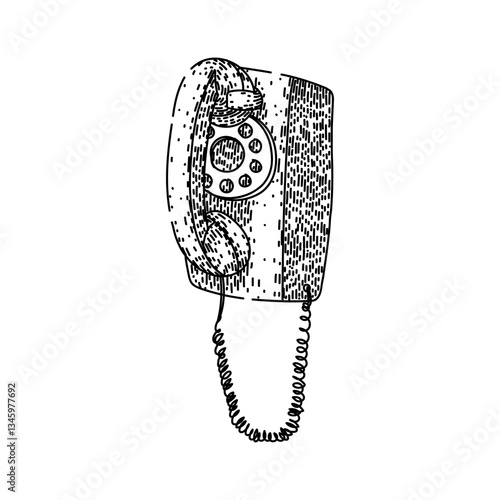 dial rotary telephone sketch hand drawn vector