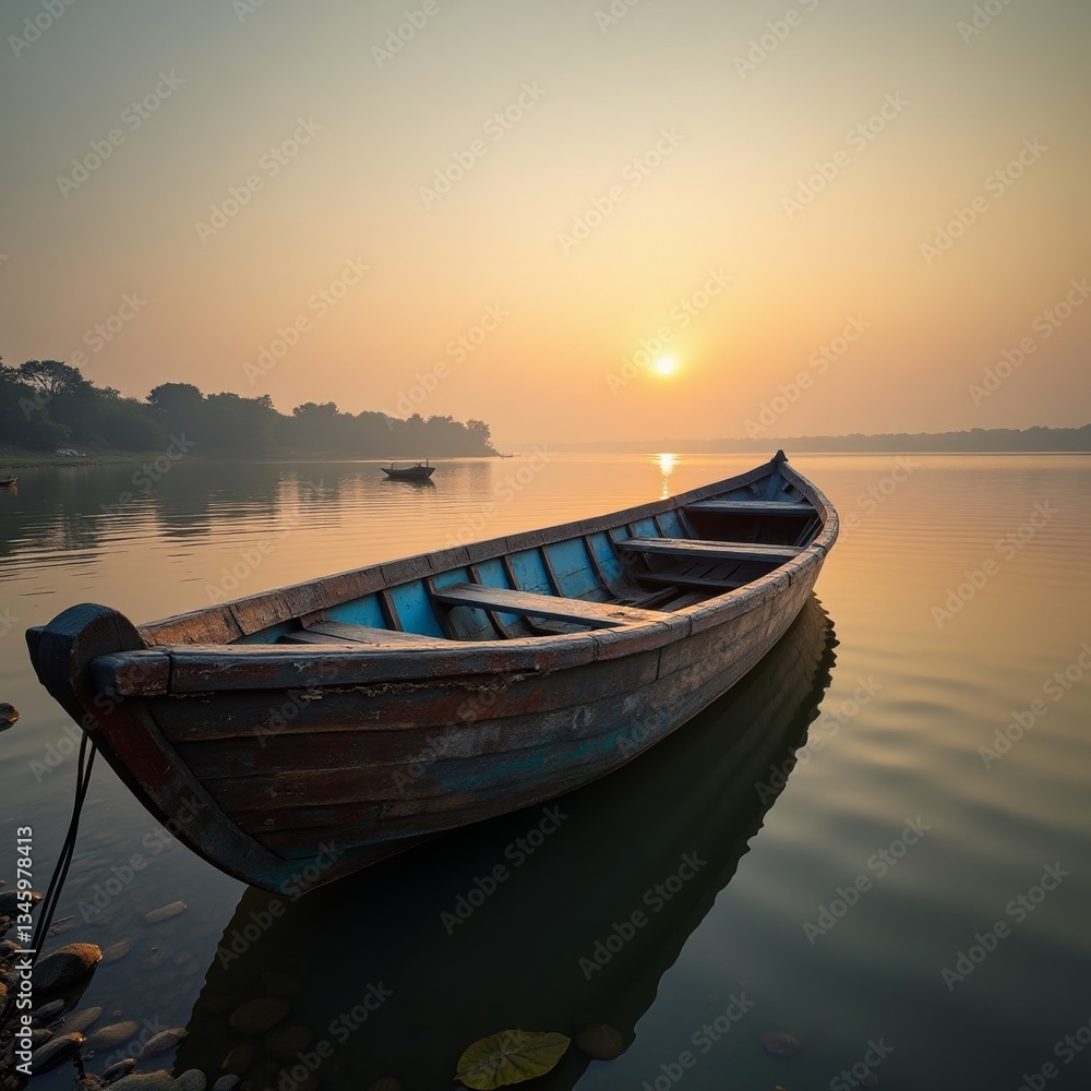 Serene sunset on tranquil lake Serene sunset on tranquil lake