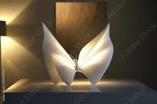 A single lamp sitting on a table with a warm glow