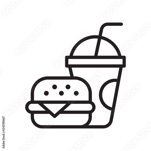 Hamburger and soda takeaway, Fast food icon, Line flat design on white background, Vector illustration