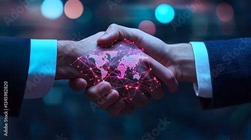 Handshake Business Professionals Fusing Digital Networks