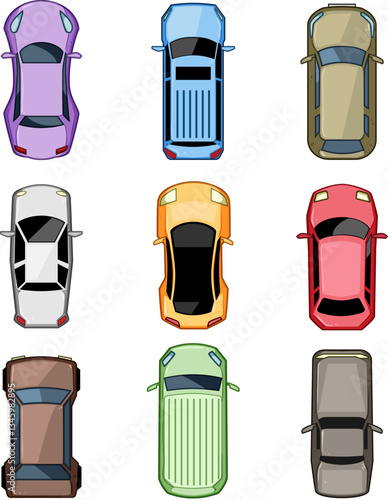 car top view set cartoon vector illustration