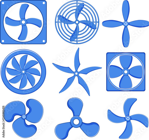 cooling fan set cartoon vector illustration