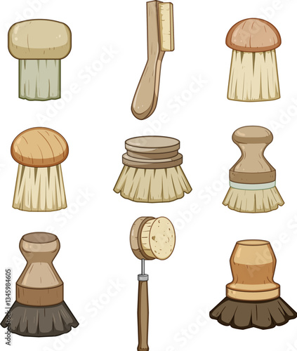 mushroom brush set cartoon vector illustration
