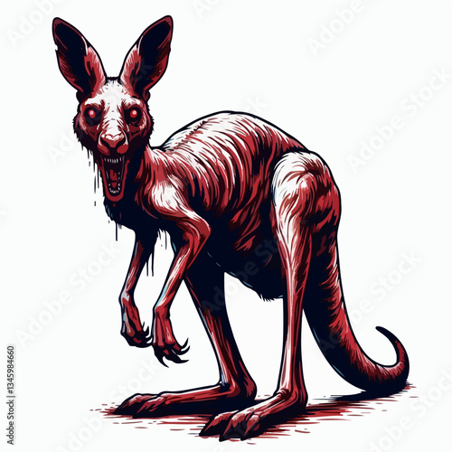 Unearthly Kangaroo: An ominous illustration of a kangaroo, its red-toned fur and unsettling red eyes hinting at a sinister presence.