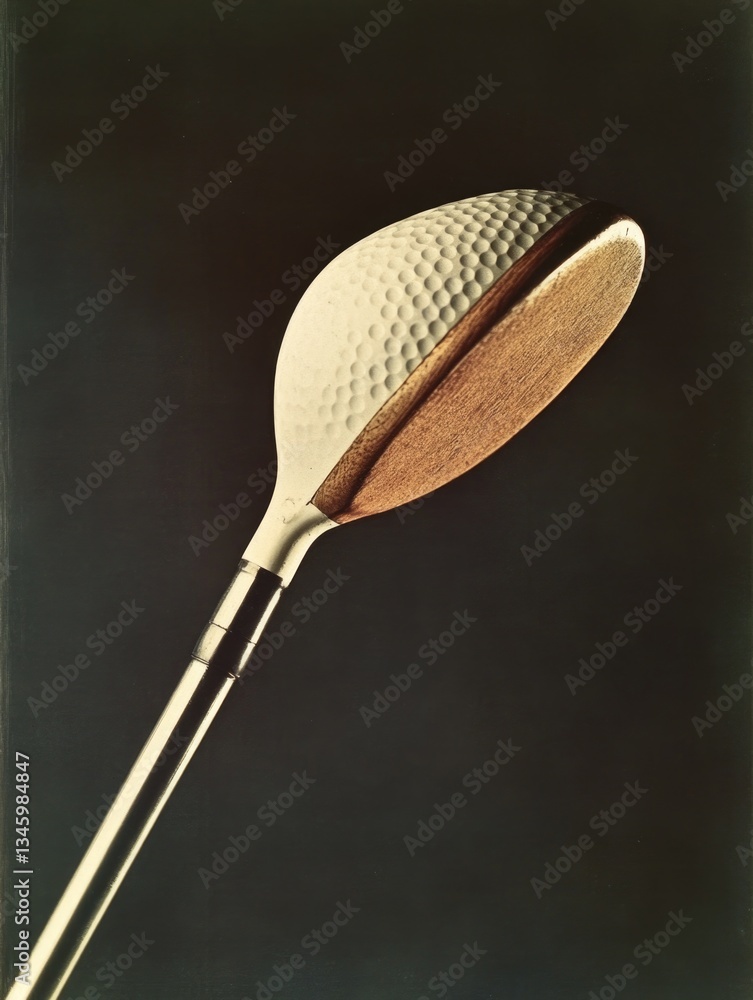 A detailed view of a single golf ball resting on a tee, ready for play A detailed view of a single golf ball resting on a tee, ready for play