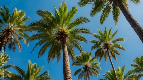 Wallpaper Mural Lush Tropical Palm Trees Against a Clear Blue Sky in a Vibrant Forest Torontodigital.ca