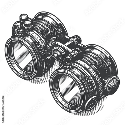 Illustration of steampunk goggles showcasing adjustable lenses and mechanical precision