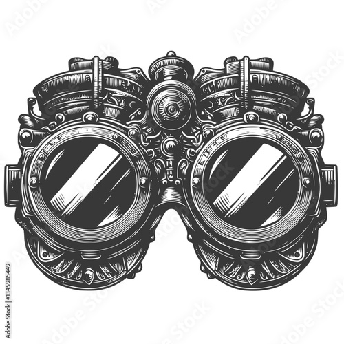 Vintage mechanical steampunk goggles with adjustable lenses and industrial design