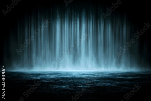 Mystical waterfall at night, dark blue tones, smooth water, calm scene, serene atmosphere, peaceful mood, digital art, abstract background, mysterious backdrop. Image name Serene Waterfall.