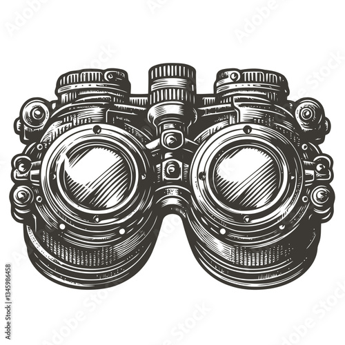 Detailed artistic illustration of steampunk goggles with adjustable lenses and gears