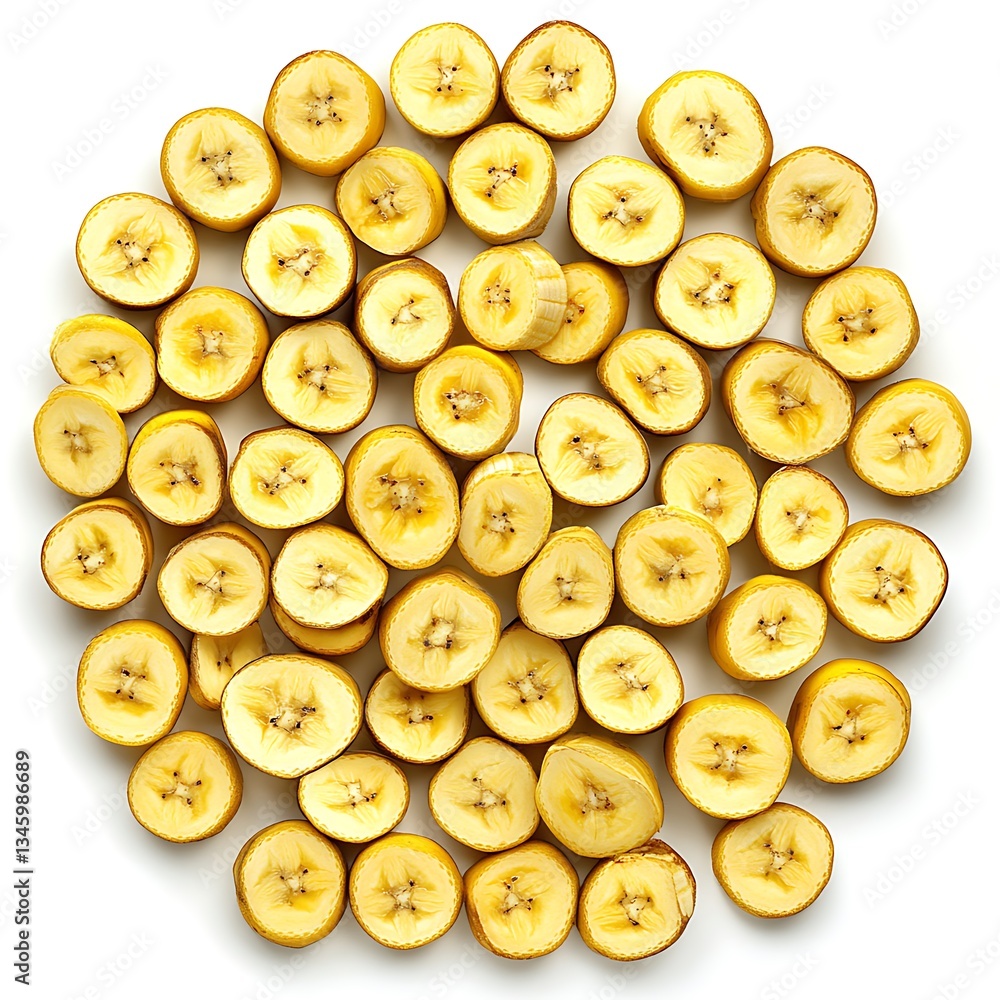 Fototapeta premium Heap of sweet banana slices isolated on white background