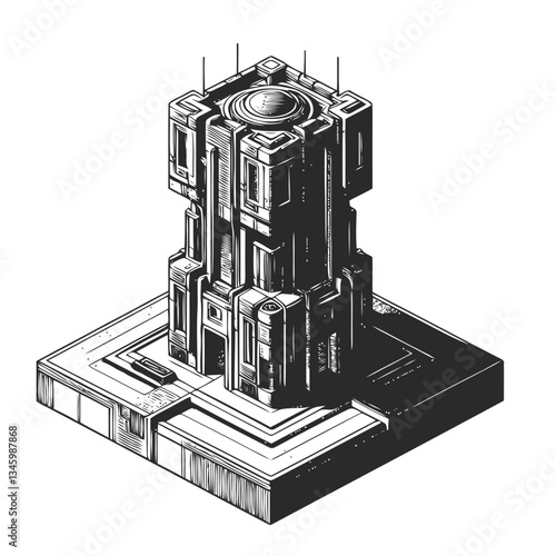 Urban futuristic skyscraper with sleek architecture and artistic illustration style