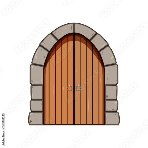 woodwork ancient medieval door cartoon vector illustration