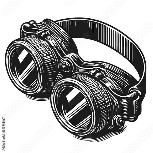 Vintage steampunk goggles with finely detailed adjustable lenses artwork