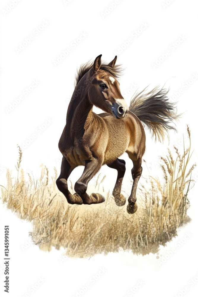 Obraz premium A horse runs freely in a green field