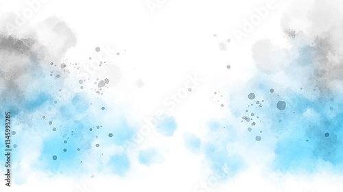 Abstract watercolor background with soft blue and gray splashes, ideal for creative designs
