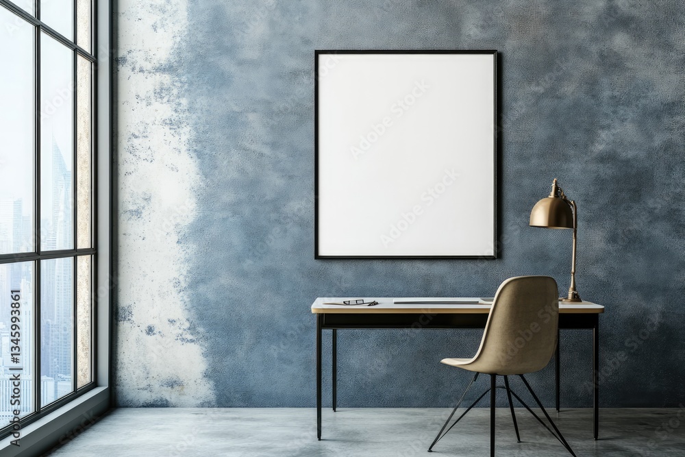 Modern Workspace with Empty Frame Modern Workspace with Empty Frame