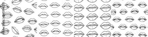 A seamless pattern of modern, sexy female lips has been sketched, illustrating a fashionable beauty trend