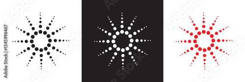 Abstract black, white and red concentric, hypnotic dotted  circle elements.  Halftone ring point pattern. Radio waves, sound pulsation circles. EPS 10