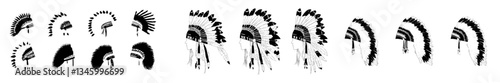 Modern illustration of a Native American feather headdress, a tribal costume piece for a chief or shaman, used as an ethnic head decoration