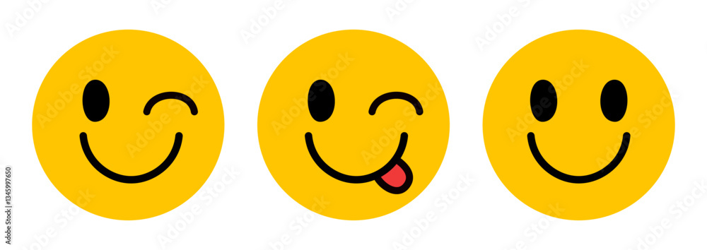 Collection of Three Expressive Yellow Smiley Faces Collection of Three Expressive Yellow Smiley Faces