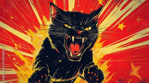 Wallpaper Mural Vintage Illustration of an angry black cat Torontodigital.ca