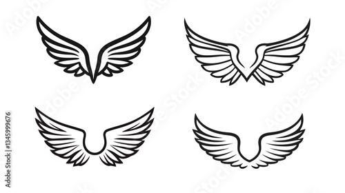 Wings Logo Vector Graphic - Black Line Design