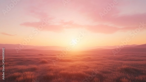 Serene Sunset over Expansive Grassland