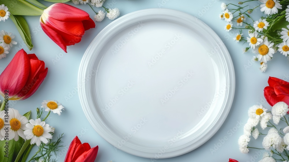 White plate with a red flower on it White plate with a red flower on it
