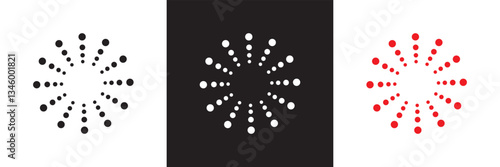 Abstract black, white and red concentric, hypnotic dotted  circle elements.  Halftone ring point pattern. Radio waves, sound pulsation circles. EPS 10