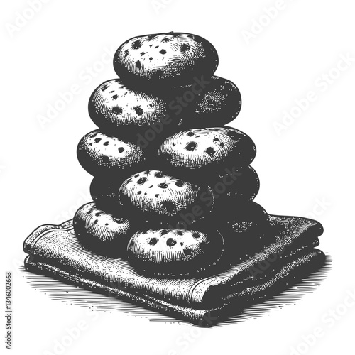 Vintage engraved artwork of potatoes on rustic linen fabric