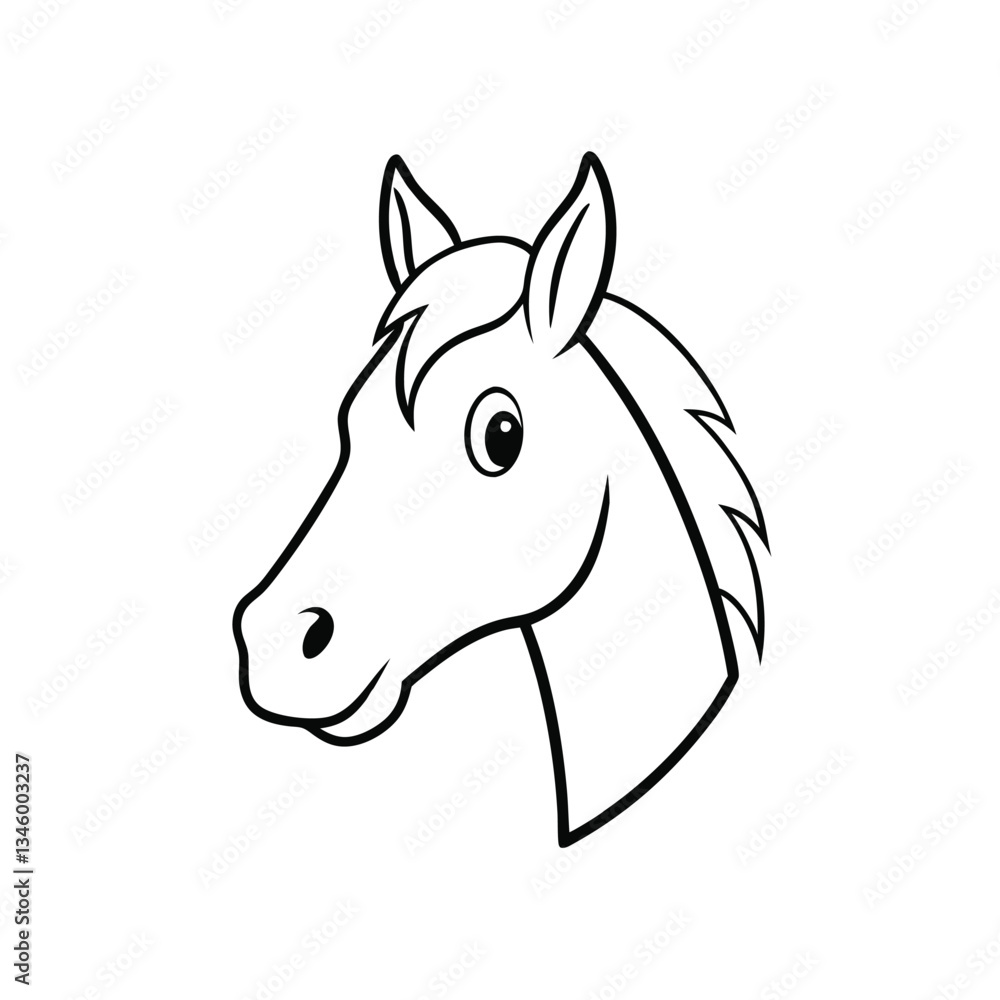Fototapeta premium Horse Head Vector – Elegant Stallion Illustration, Line Art & Clipart