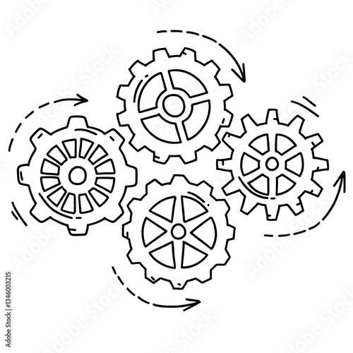 Concept of business idea. Doodle sketch style of Hand drawn gear vector illustration.