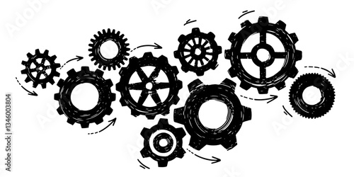 Concept of business idea. Doodle sketch style of Hand drawn gear vector illustration.