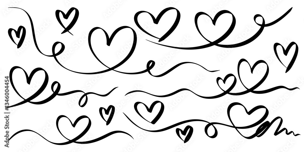 Set of Heart line art , Doodle sketch style of hearts icon vector illustration for concept design.