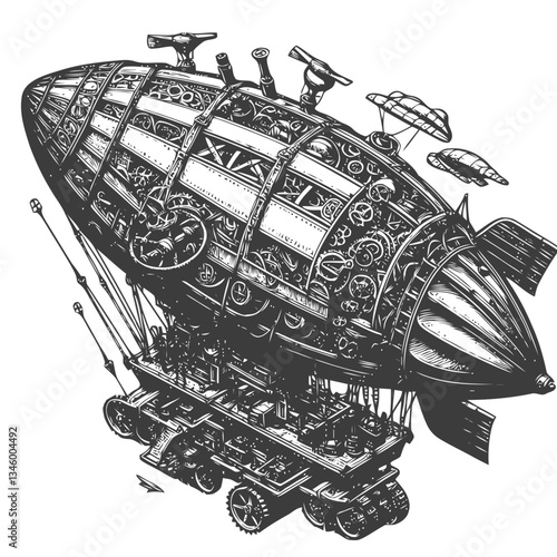 Artistic steampunk airship design with visible gears and detailed vintage style