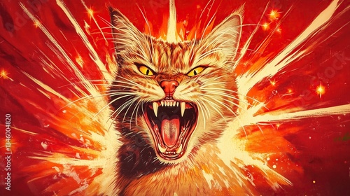 Wallpaper Mural Vintage Illustration of an angry red cat Torontodigital.ca