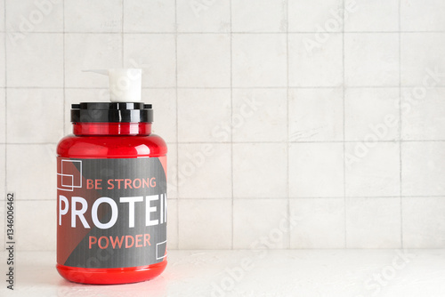 Bottle with protein powder ...