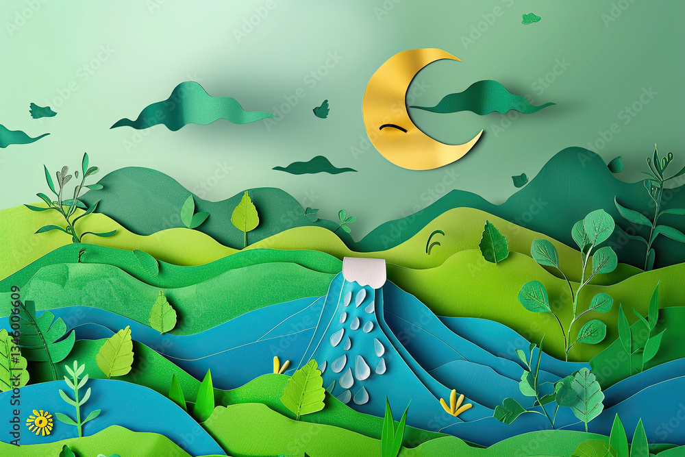 Fototapeta premium Greeting card with holiday composition for world environment day, abstract vivid composition consists of fictional unreal fantastic vision on background