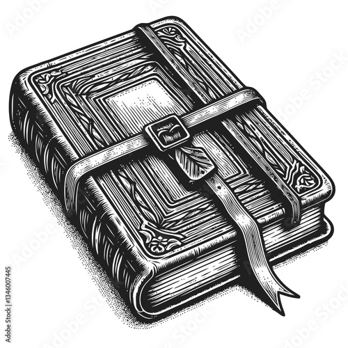 Engraved leather-bound notebook with an aged bookmark in vintage style