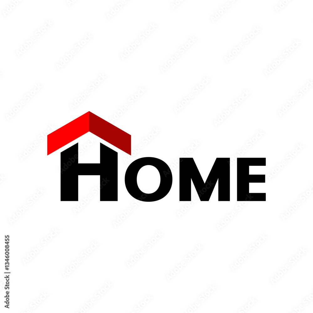 Black and red Home logo with the addition of a roof icon on the letter H Black and red Home logo with the addition of a roof icon on the letter H