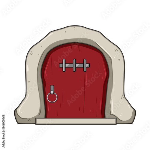 mystical wooden door fairy tale house cartoon vector illustration